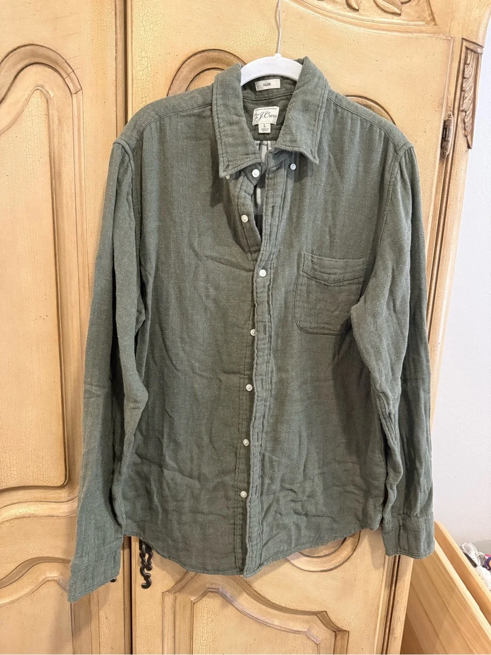 J. Crew Men's Casual Olive Green Button-Down Shirt